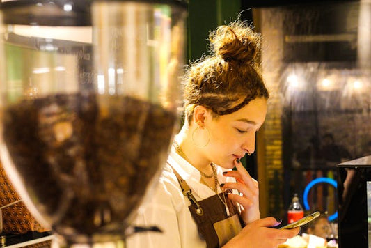 A barista shopping for coffee online