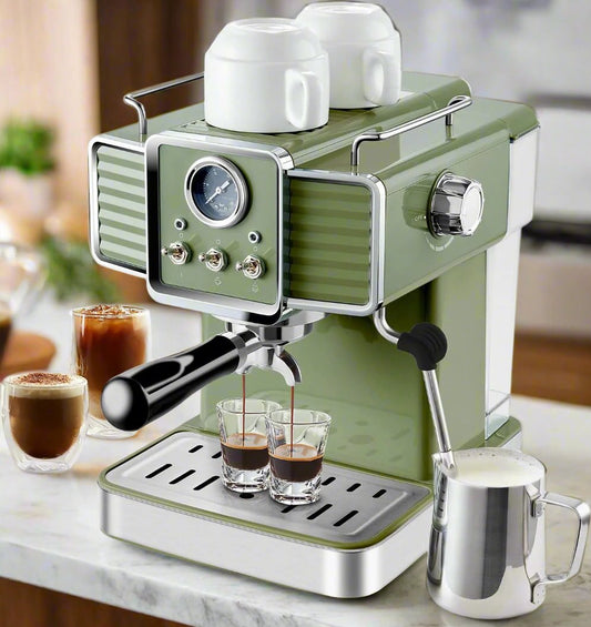 green Espresso Machine with Steam Wand:15 Bar