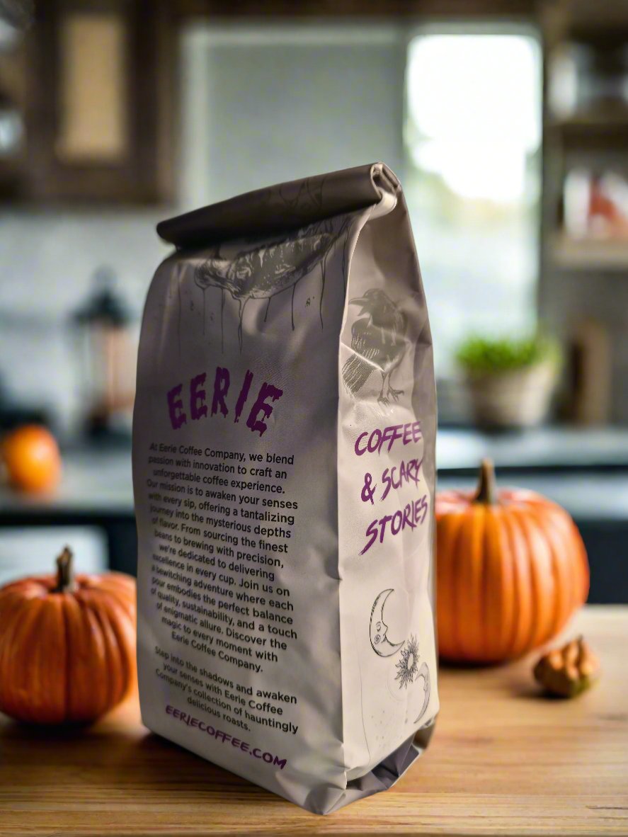 Haunted Harvest Brew Coffee 12 oz bag side rear profile