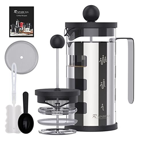 French Press Cafetiere 2 Cups, Stainless Steel Body Shell Coffee Maker