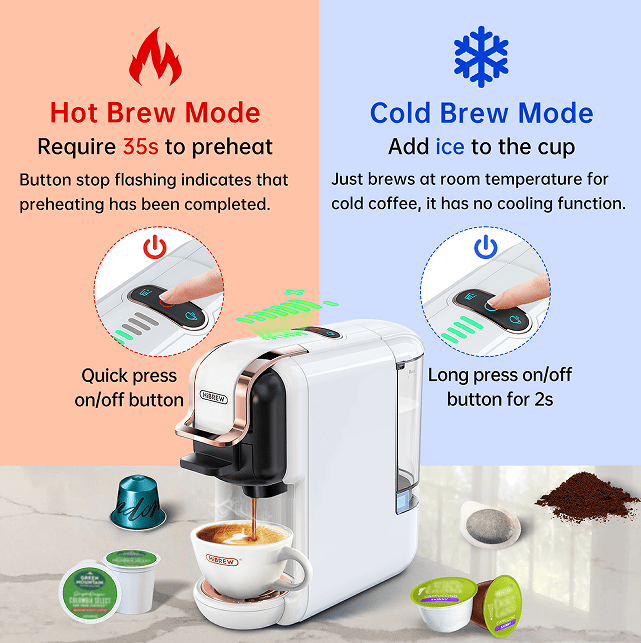 Hi-brew 5 in 1 Automatic Espresso Machine 19Bar Cold Heat Extraction