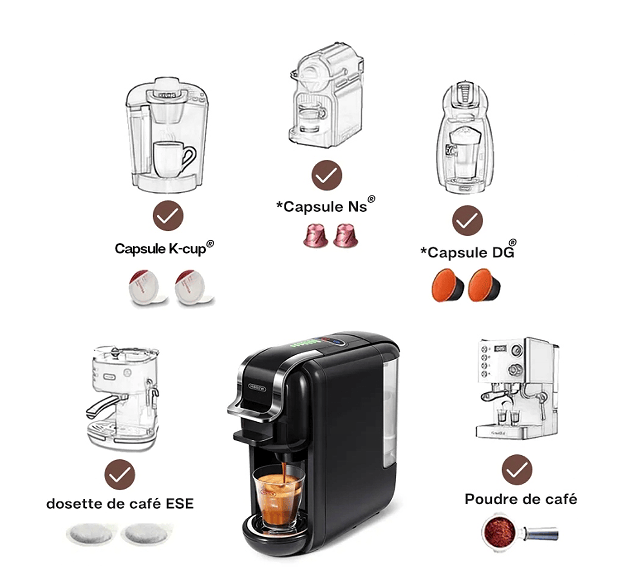 Hi-brew 5 in 1 Automatic Espresso Machine 19Bar Cold Heat Extraction