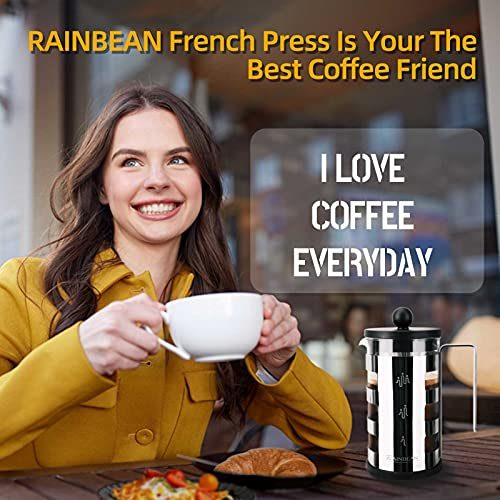 French Press Cafetiere 2 Cups, Stainless Steel Body Shell Coffee Maker