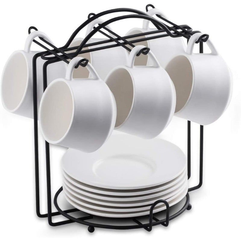 Espresso Cups Set with Saucers and Metal Stand Coffee Cup Set of 6 4 oz