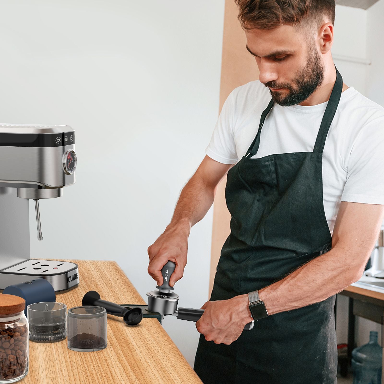 Espresso Tamper, Premium Coffee Tamper for Espresso Machine with Calibrated Spring Loaded, Premium Stainless Steel Flat Base.