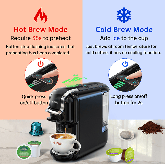 Hi-brew 5 in 1 Automatic Espresso Machine 19Bar Cold Heat Extraction